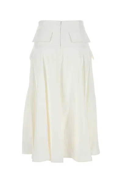 Bottega Veneta Flared High Waist Skirt With Metal Button In White
