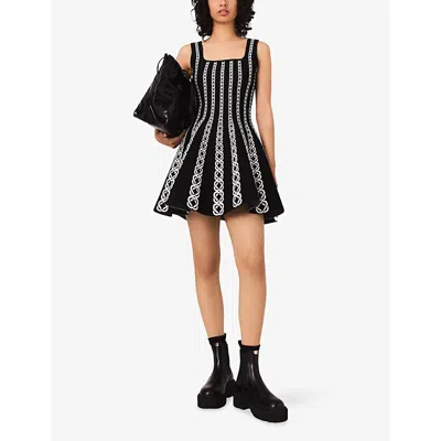 Maje Monogram-jacquard Mini Dress In Black
