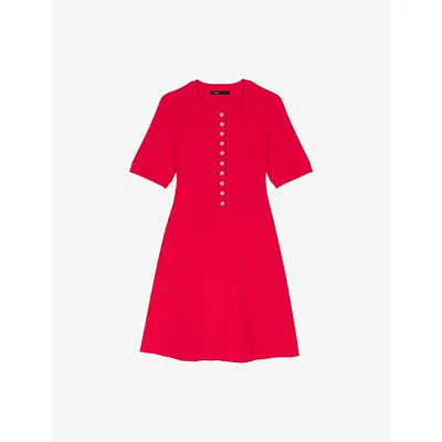 Maje Womens Red Ribbed-knit Slim-fit Stretch Cotton-blend Mini Dress
