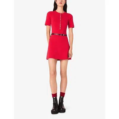Maje Womens Red Ribbed-knit Slim-fit Stretch Cotton-blend Mini Dress
