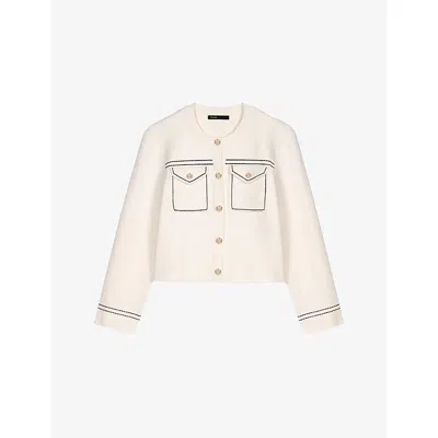 Maje Womens Ecru Topstitched Flap-pocket Cotton-blend Jacket In Neutral