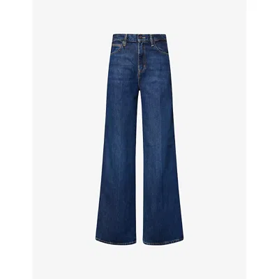 Frame Womens Spencer The Cuffed Wide-leg Denim Jeans In Blue
