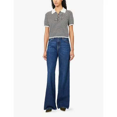 Frame Womens Spencer The Cuffed Wide-leg Denim Jeans In Blue