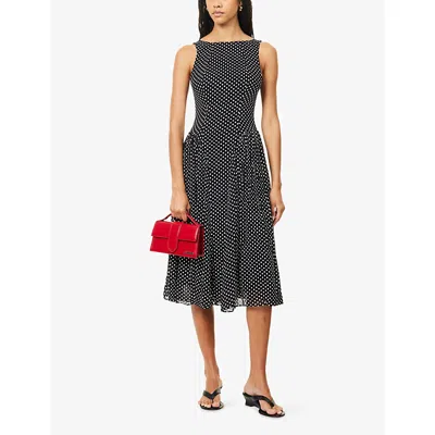 Reformation Womens Caviar Dot Anelis Woven Midi Dress In Black