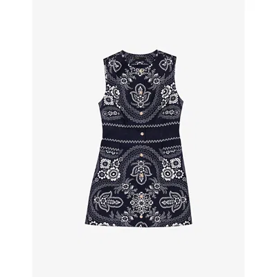 Maje Womens Navy Bandana Print Bandana-print Button-embellished Woven Mini Dress In Blue
