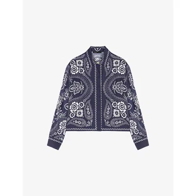 Maje Womens Navy Bandana Print Bandana-print Relaxed-fit Satin Shirt In Blue