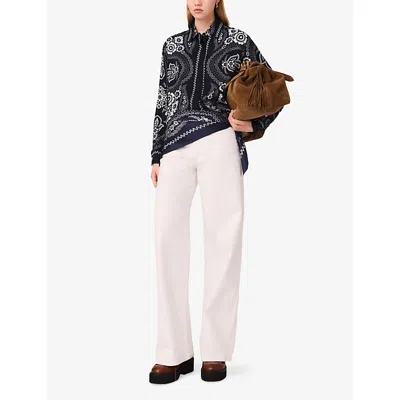 Maje Womens Navy Bandana Print Bandana-print Relaxed-fit Satin Shirt In Blue