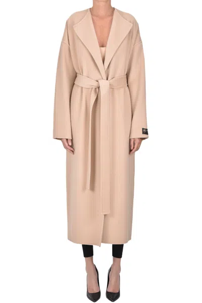 N°21 Open-front Felted Maxi Coat In Neutral