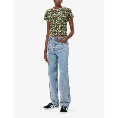 Icecream Womens Camo Crystal-logo Soft Serve Cotton-jersey Baby Tee In Green