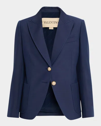 Valentino Single Breast Wool Silk Blazer In Blue