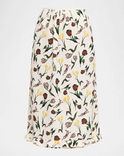 Marni Floral Print Ruffle Hem Midi Skirt In Multi