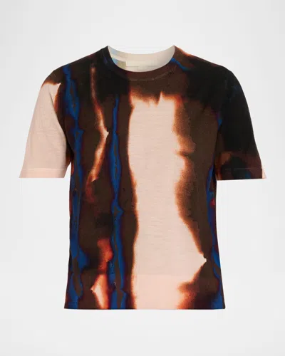 Jason Wu Collection Burned Stripe Short Sleeve Merino Wool Sweater In Multi