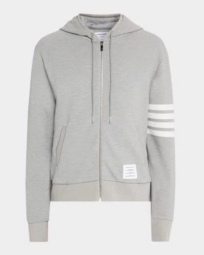 Thom Browne Classic Cotton Loopback 4-bar Zip-up Hoodie In Gray