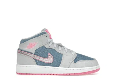 Pre-owned Jordan 1 Mid Denim Sequin Sneakers In Cobalt Blue Bliss/white/pink Glow