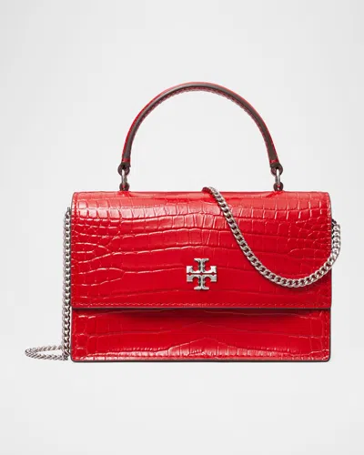 Tory Burch Kira Mini Croc-embossed Leather Top-handle Bag In Red