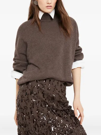 Brunello Cucinelli Turtle Neck Collar In Brown