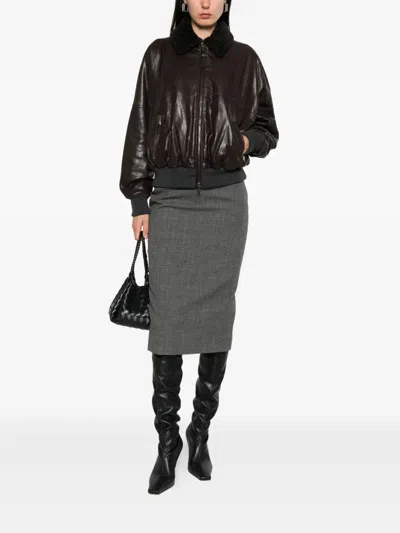 Brunello Cucinelli Leather Jacket With Shearling Collar In Brown