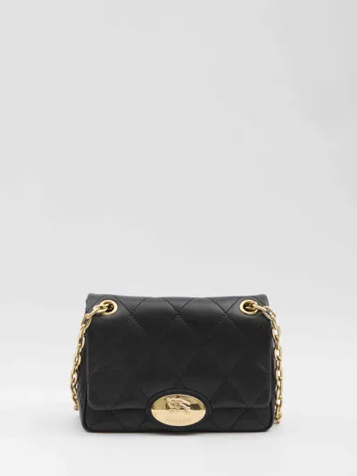 Burberry Black Quilted Crossbody Bag With Ekd Plaque On The Front And Chain-link Shoulder Strap In Leather Wo In Black