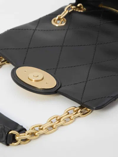Burberry Black Quilted Crossbody Bag With Ekd Plaque On The Front And Chain-link Shoulder Strap In Leather Wo In Black
