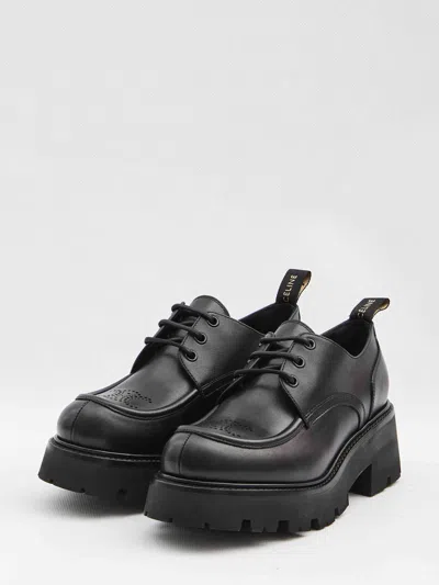 Celine Women Triomphe Derbies Leather Lace-up Shoes In Black