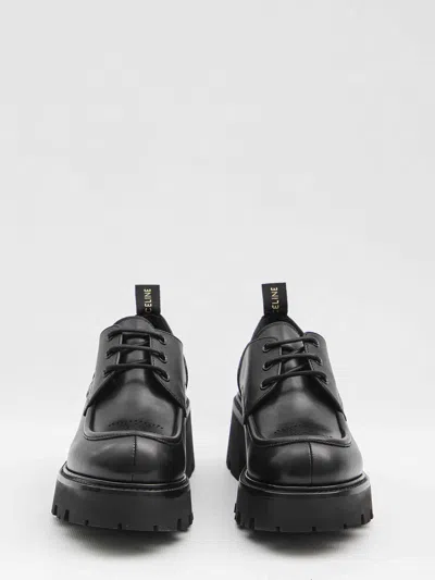 Celine Women Triomphe Derbies Leather Lace-up Shoes In Black