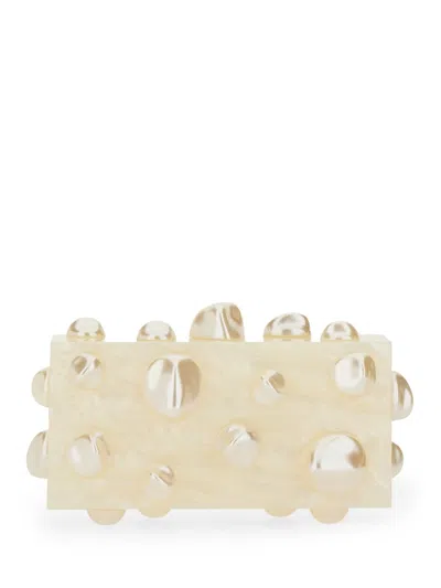 Cult Gaia Embellished Rectangular Clutch Bag In White