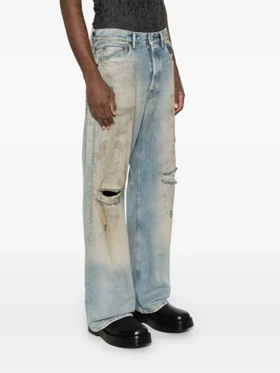 Acne Studios Denim Cotton Trousers Belt Loops Five Pockets In Blue