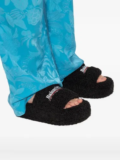 Balenciaga Furry Platform Sliders In Animal Print