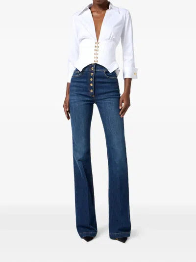 Elisabetta Franchi V-neck Long Sleeve Top With Gold Buttons In White