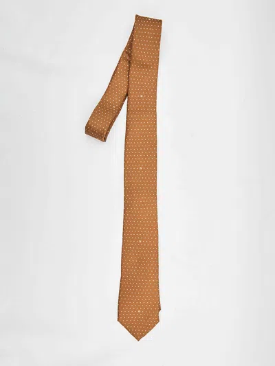 Fendi Silk Tie With Micro Polka Dot Pattern In Brown