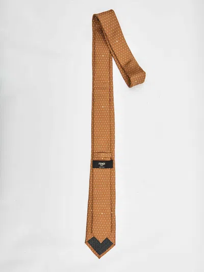 Fendi Silk Tie With Micro Polka Dot Pattern In Brown