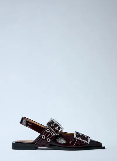 Ganni Ballerina With Buckle In Brown