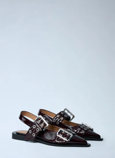 Ganni Ballerina With Buckle In Brown