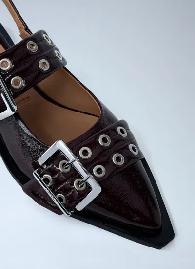 Ganni Ballerina With Buckle In Brown