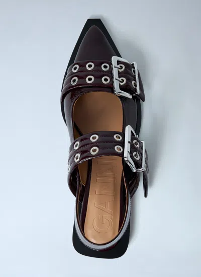Ganni Ballerina With Buckle In Brown