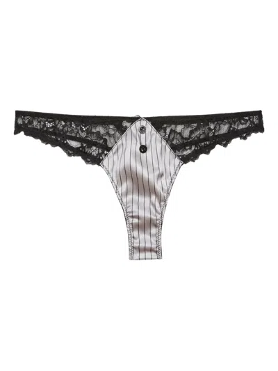 Fleur Du Mal Executive Lace Trim Stretch Silk Thong In Gray