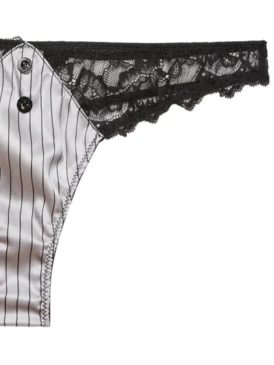 Fleur Du Mal Executive Lace Trim Stretch Silk Thong In Gray