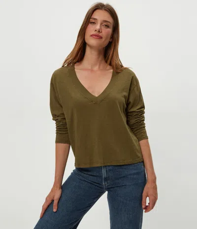 Michael Stars Brea V-neck Supima Cotton Top In Green