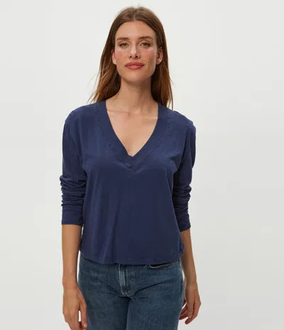 Michael Stars Brea V-neck Supima Cotton Top In Blue