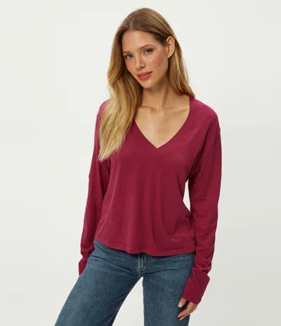 Michael Stars Kailee Long Sleeve V-neck Cotton T-shirt In Burgundy