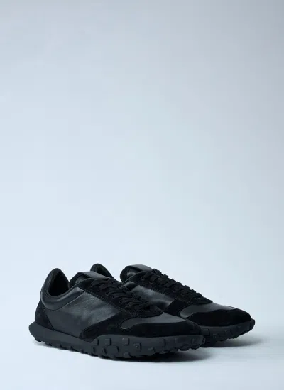 Jil Sander Low Laced Sneakers With Vulcanized Rubber Sole In Black