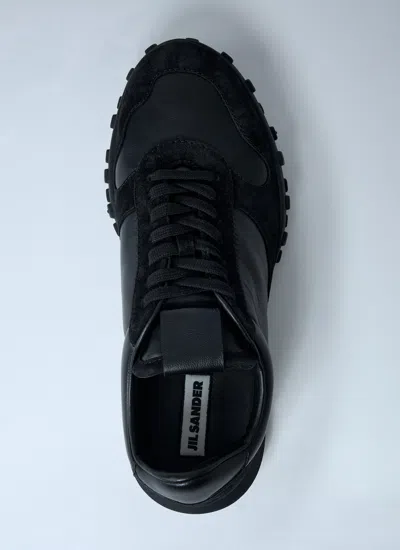 Jil Sander Low Laced Sneakers With Vulcanized Rubber Sole In Black