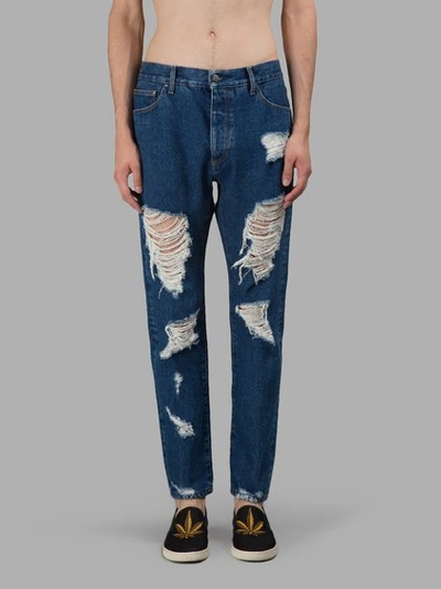 Shop Palm Angels Blue Destroyed Jeans