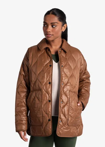 Lole The Quilted Water Repellent Nylon Shacket In Brown