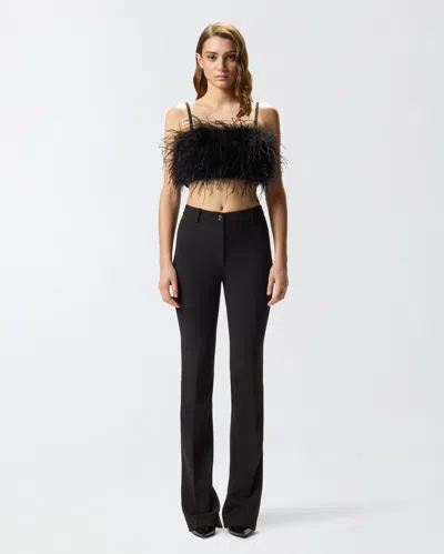 Pinko Crop Top With Feather Detailing In Black