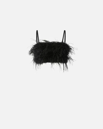 Pinko Crop Top With Feather Detailing In Black