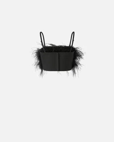 Pinko Crop Top With Feather Detailing In Black