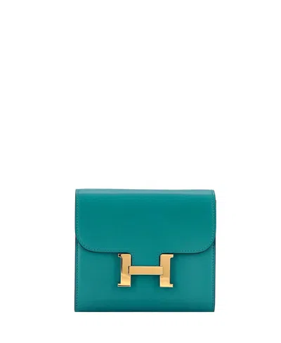 Pre-owned Pre-owned Hermes  Hermes Compact Constance Wallet Tadelakt In Blue