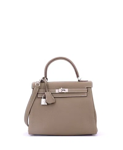Pre-owned Pre-owned Hermes  Hermes Kelly 25 Handbag Grey Togo With Palladium Hardware In Brown