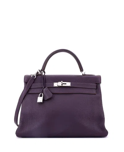 Pre-owned Pre-owned Hermes  Hermes Kelly 32 Handbag Purple Clemence With Palladium Hardware